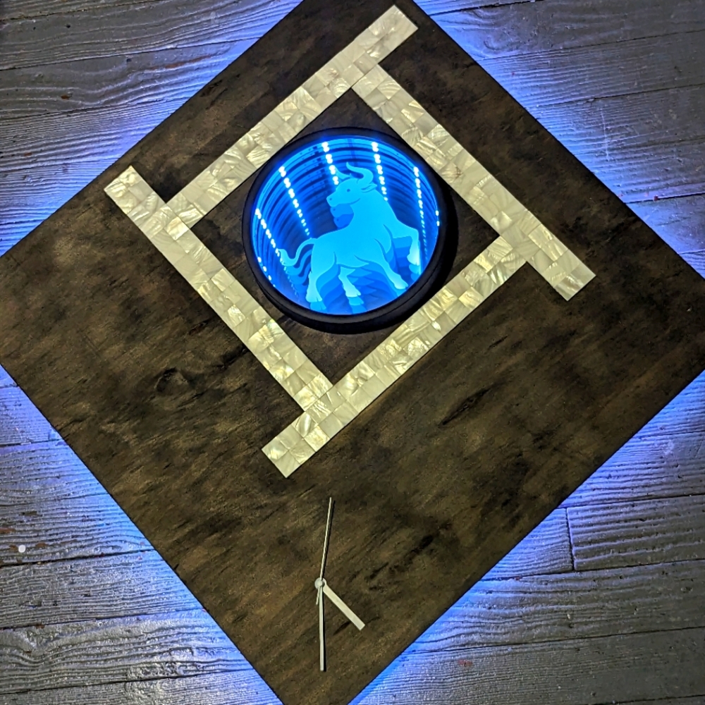 Taurus Zodiac LED Infinity Mirror Wall Clock Modern Art Birth Sign Astrology